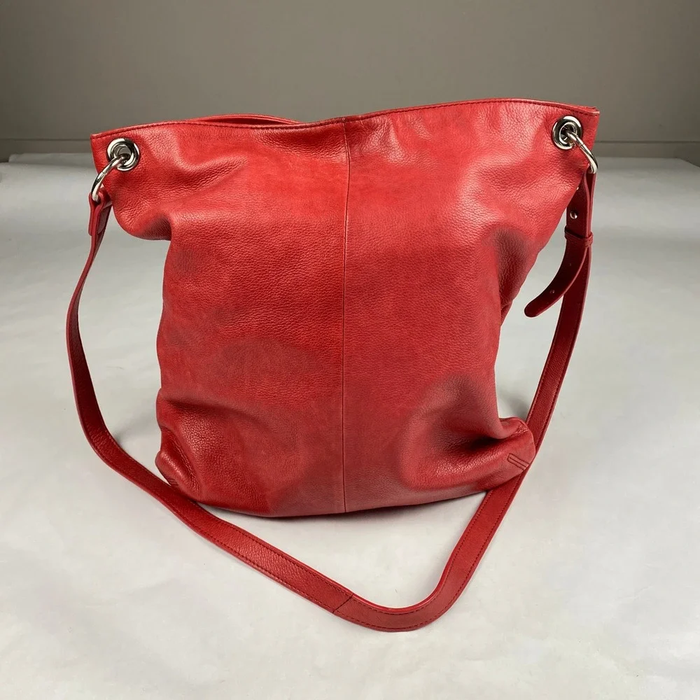 J.Jill Leather Purse Red Crossbody Hobo Bag - Flawed